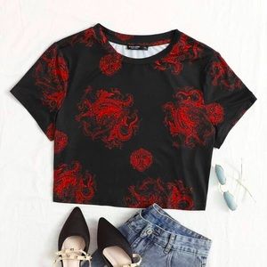 SHEIN Plus Dragon Print Crop Top